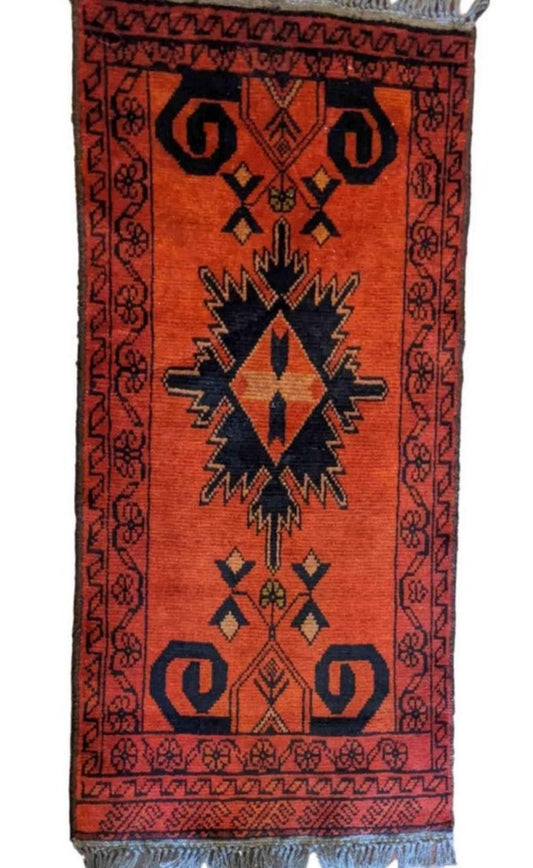 100 x 50 cm Afghan natural dye Tribal Orange Small Rug - Rugoutlet