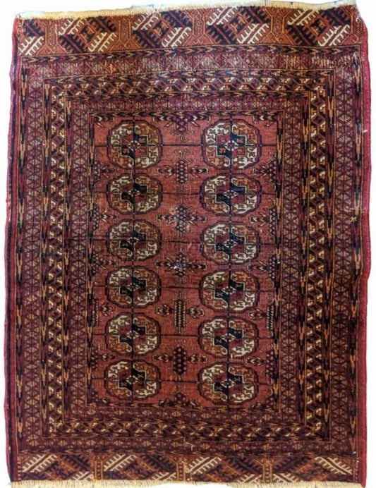 113 x 82 cm Old Turkomen Tribal Red Rug - Rugoutlet