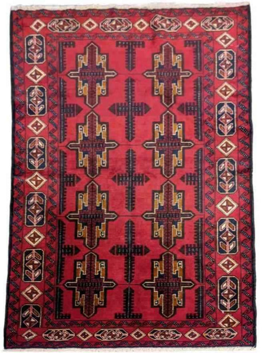 119 x 213 cm Persian Baluch Geometric Red Small Rug - Rugoutlet
