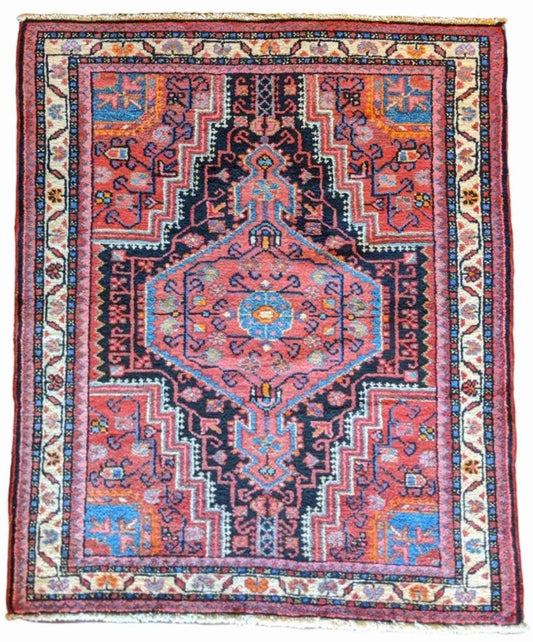 120 x 93 cm Persian Hamadan Geometric Red Small Rug - Rugoutlet