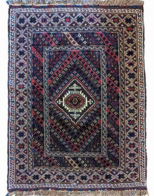 123 x 98 cm Afghan Mushwani Tribal Maroon Small Rug - Rugoutlet