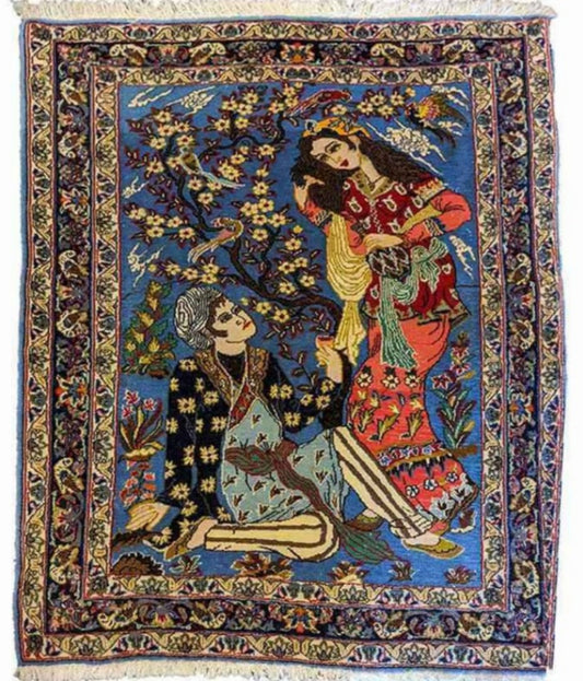 125 x 106 cm Tabriz Tab Traditional Blue Small Rug - Rugoutlet