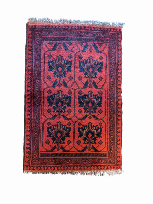 126 x 79 cm Afghan Khan Tribal Red Small Rug - Rugoutlet