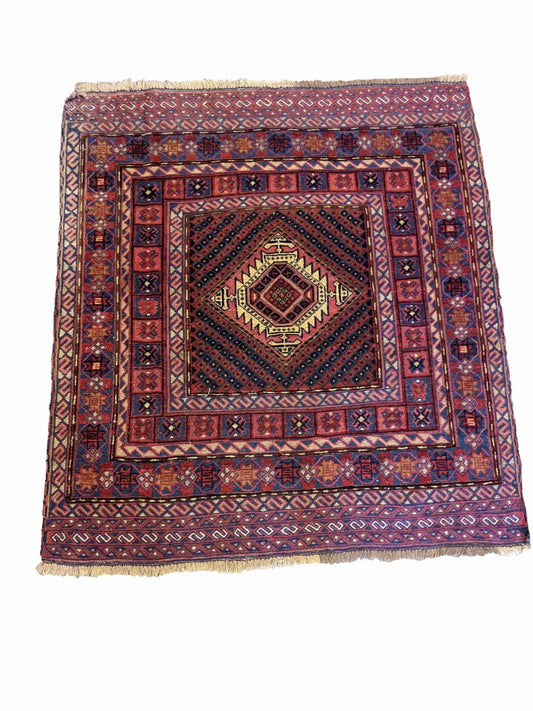 130 x 118 cm Afghan Mushwani Tribal Red Rug - Rugoutlet