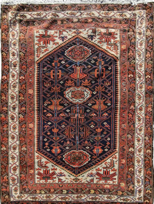 130 x 195 cm Old Persian Handmade Malayer Traditional Blue Rug - Rugoutlet