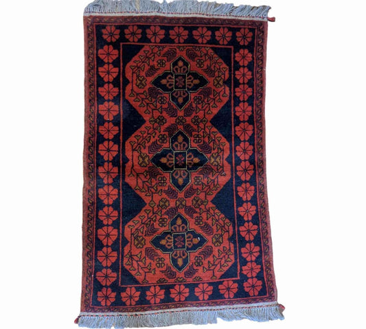 130 x 74 cm Afghan Khan Tribal Orange Small Rug - Rugoutlet