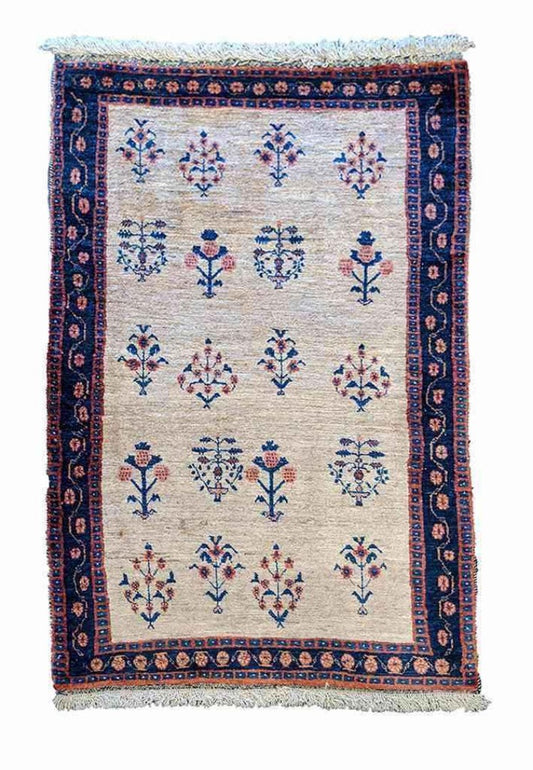 130 x 89 cm Fine Shahsavand Tribal White Small Rug - Rugoutlet