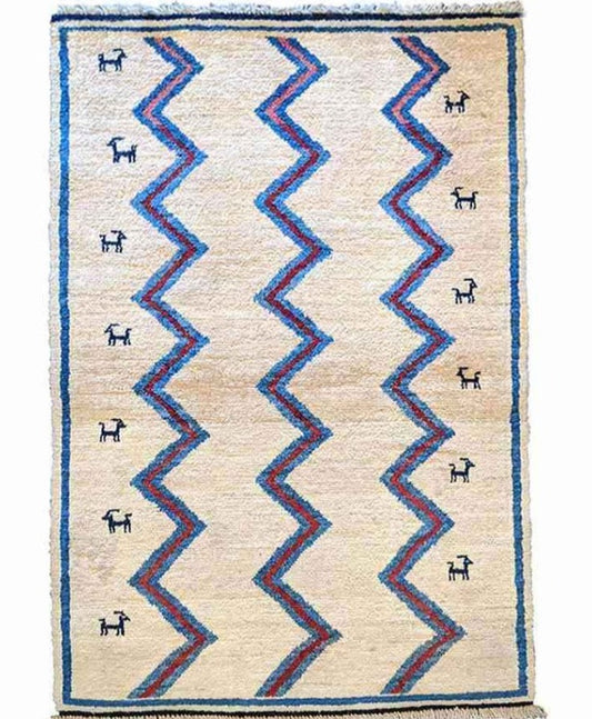 137 x 88 cm Persian Gabbeh Tribal Beige Rug - Rugoutlet