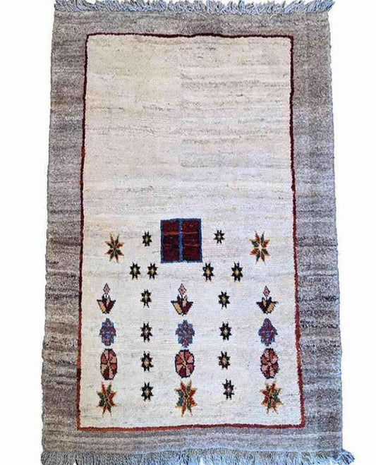 138 x 106 cm Persian Gabbeh Tribal White Rug - Rugoutlet