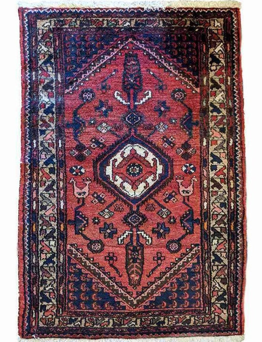 140 x 100 cm Persian Hamadan Traditional Red Rug - Rugoutlet