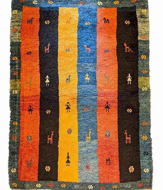 142 x 111 cm Persian Gabbeh Tribal Multi coloured Rug - Rugoutlet