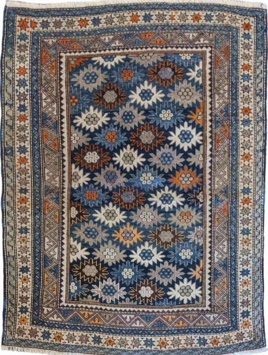 142 x 118 cm Old Kazak Blue Small Rug - Rugoutlet
