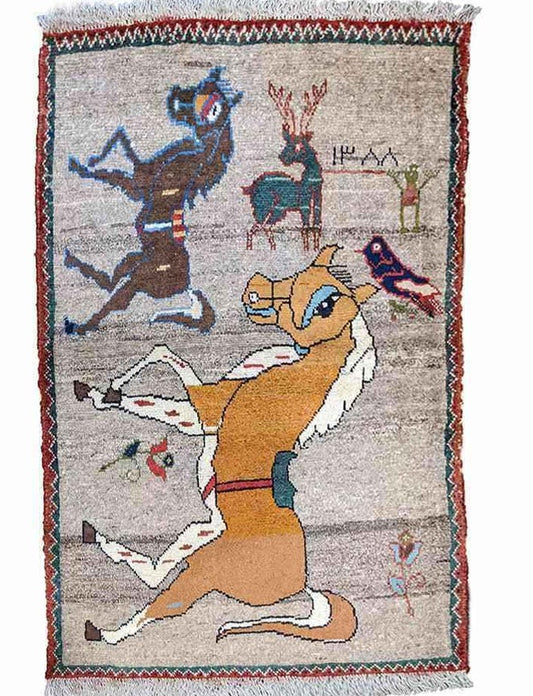 143 x 101 cm Nomadic Qashqai Tribal Yellow Horse Rug - Rugoutlet