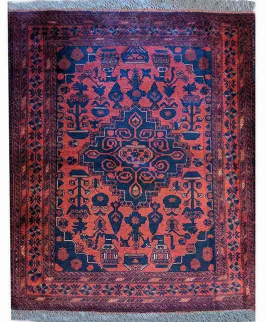 145 x 105 cm Afghan Khan Tribal Red Small Rug - Rugoutlet