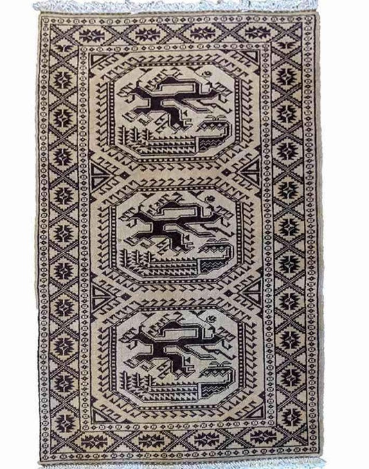 145 x 80 cm Golden Afghan White Rug - Rugoutlet