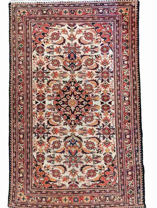 148 x 110 cm Old Persian Hamadan Geometric Beige Rug - Rugoutlet