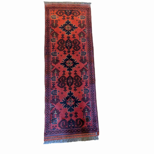 148 x 52 cm Afghan Khan Tribal Red Rug - Rugoutlet