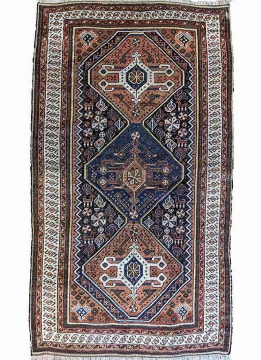 149 x 94 cm Old Shiraz Tribal Blue Rug - Rugoutlet