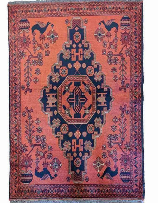 150 x 100 cm Afghan Khan Tribal Terracotta Small Rug - Rugoutlet