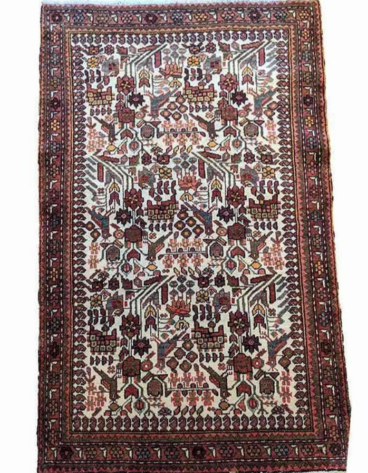 150 x 100 cm Persian Hamadan Traditional White Rug - Rugoutlet