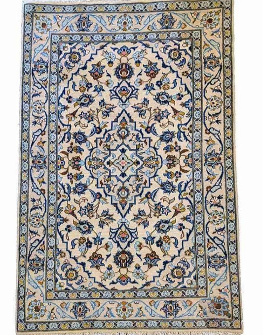 150 x 101 cm Kashan Traditional Blue Rug - Rugoutlet