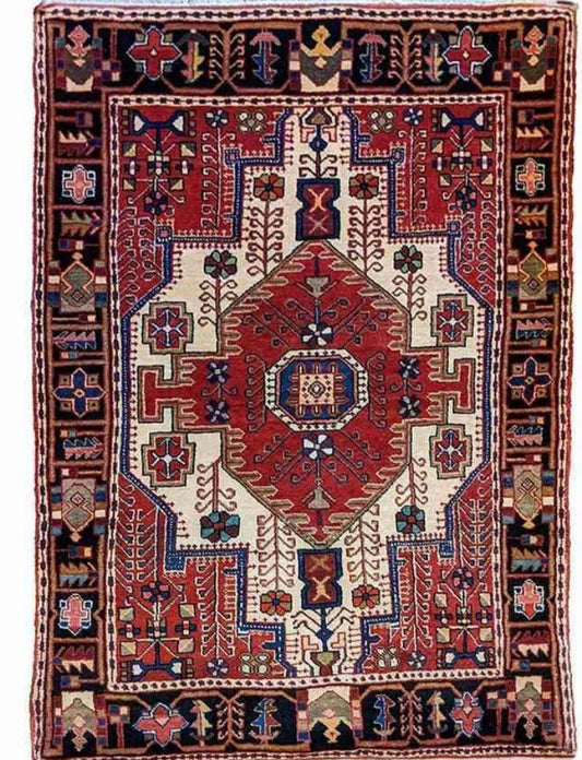 150 x 102 cm Persian Hamadan Traditional Red Rug - Rugoutlet