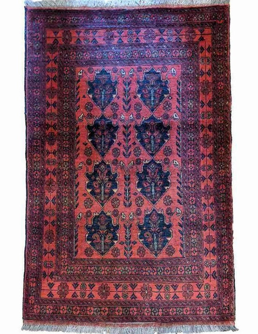 150 x 105 cm Afghan Khan Tribal Red Rug - Rugoutlet