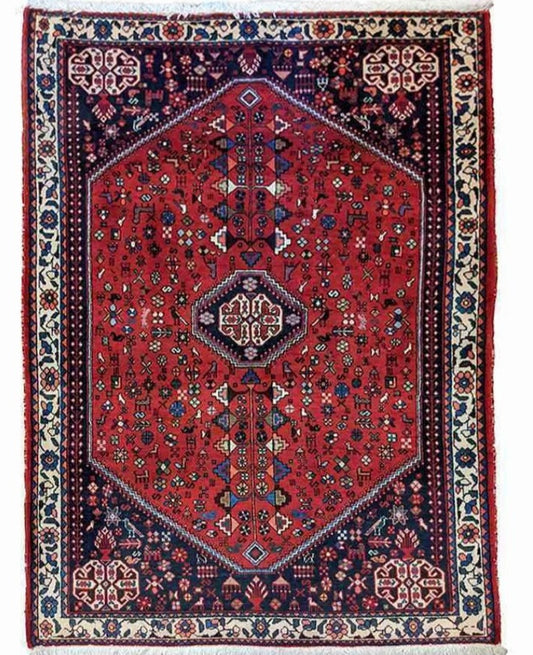150 x 105 cm Persian Abbadeh Geometric Red Small Rug - Rugoutlet