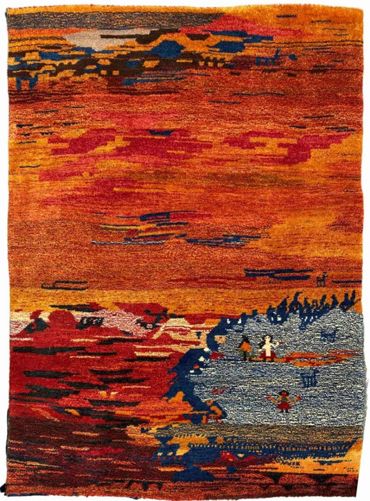 150 x 112 cm Persian Gabbeh Tribal Orange Small Rug - Rugoutlet