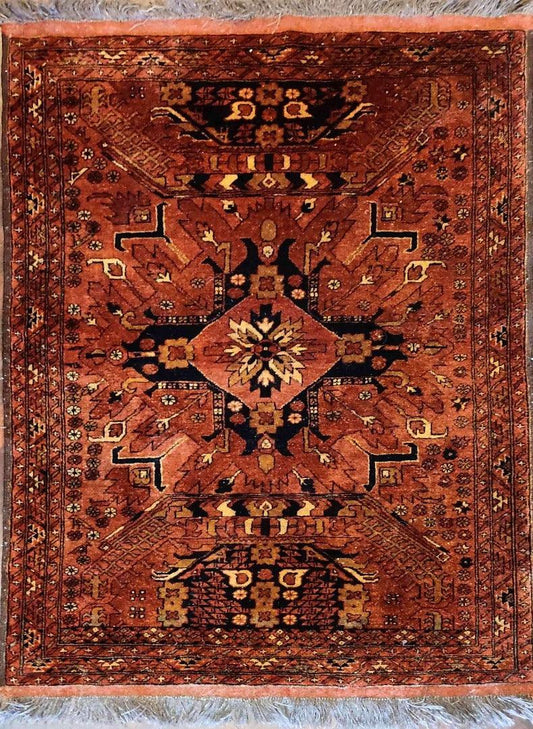 150 x 130 cm Afghan Khan Mohamadi Red Black Tribal Terracotta Rug - Rugoutlet