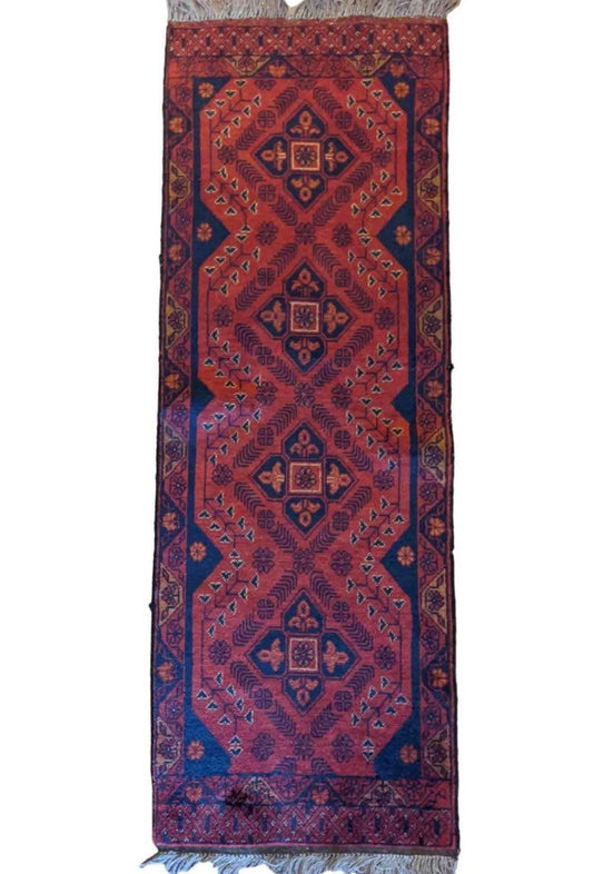 150 x 52 cm Afghan Khan Tribal Red Rug - Rugoutlet