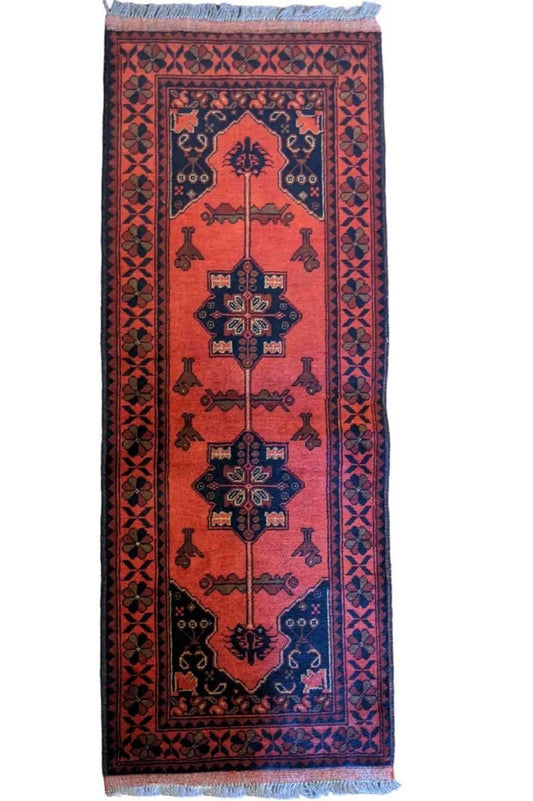 152 x 57 cm Afghan Khan Tribal Red Rug - Rugoutlet