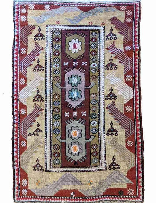 152 x 92 cm Old Turkish Milas Antique Multi coloured Rug - Rugoutlet