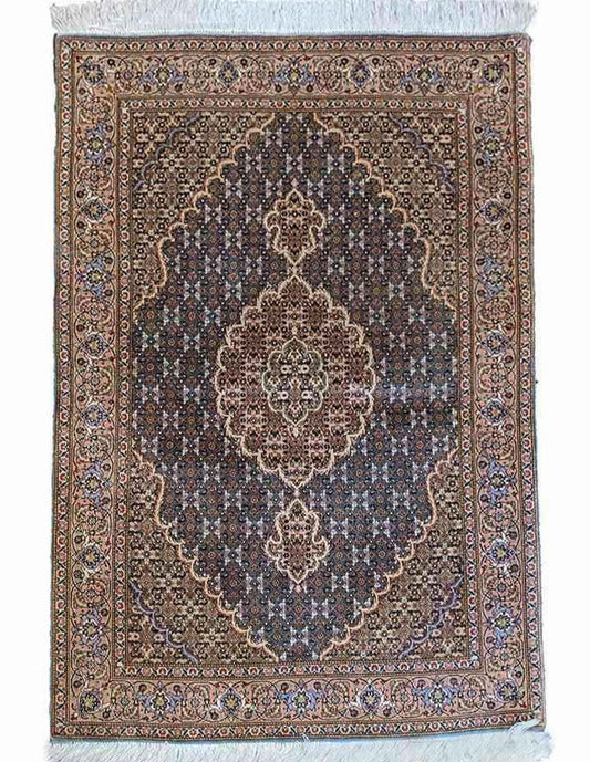 153 x 102 cm Fine Tabriz mahi silk and wool Traditional Blue Rug - Rugoutlet