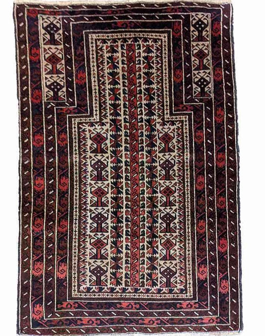 155 x 84 cm Persian Baluch Prayer Traditional Red Rug - Rugoutlet