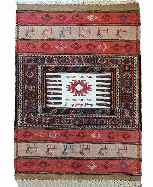 155 x 96 cm Fine Persian Baluch sumak Tribal Terracotta Rug - Rugoutlet