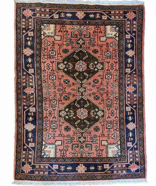 160 x 100 cm Persian Hamadan Traditional Pink Rug - Rugoutlet