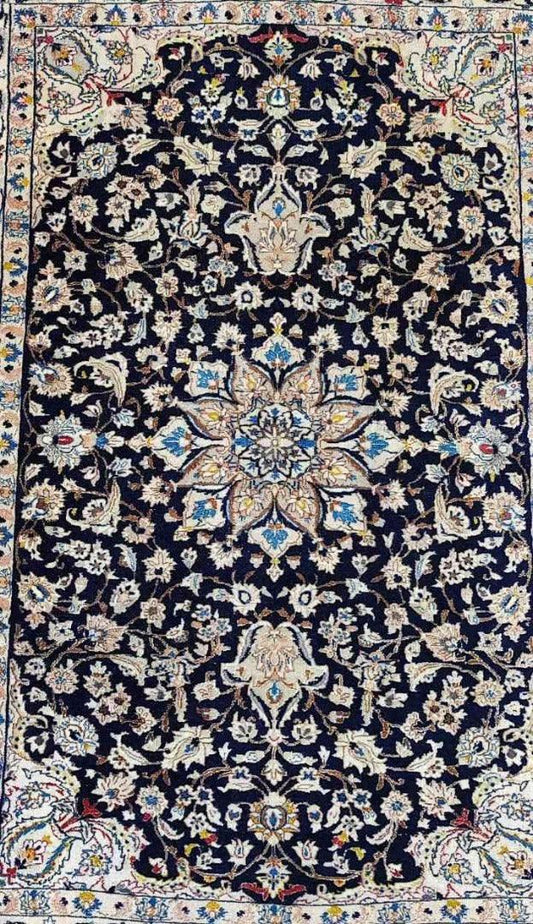 160 x 110 cm Fine Persian Nain Traditional Blue Rug - Rugoutlet