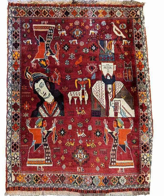 160 x 115 cm qashqai Tribal Red Rug - Rugoutlet