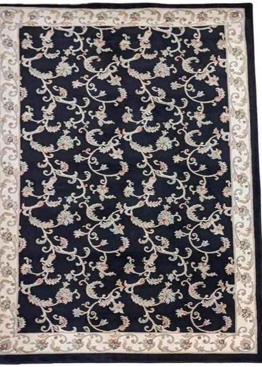 160 x 230 cm powerloom Traditional Black Rug - Rugoutlet