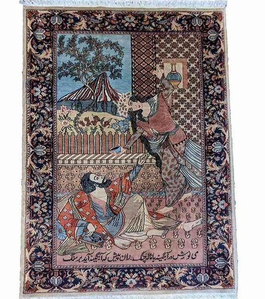 160 x 90 cm Fine Persian Tabriz Pictorial Rug - Rugoutlet