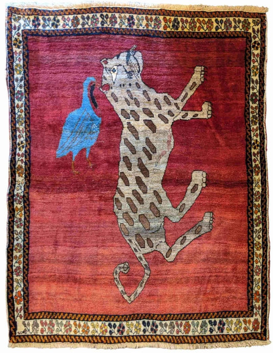 162 x 130 cm Animal Design Qashqai Tribal Red Lion Rug - Rugoutlet