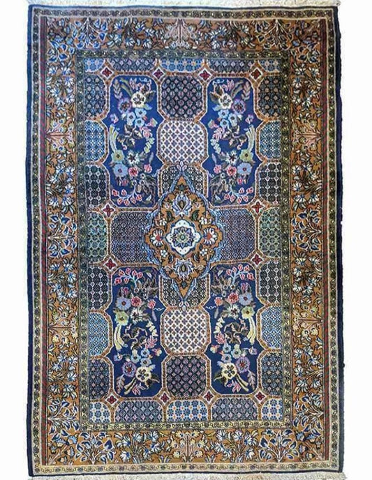 167 x 109 cm Persian Qum Traditional Gold Rug - Rugoutlet