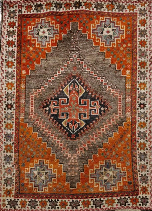 174 x 110 cm Persian Qashqai Persian Tribal Orange Rug - Rugoutlet