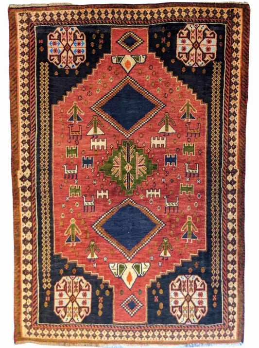 175 x 128 cm Qashqai Tribal Orange Rug - Rugoutlet