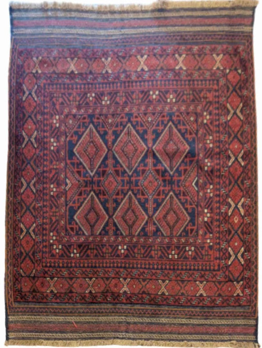 178 x 141 cm Afghan Mushwani Tribal Red Rug - Rugoutlet