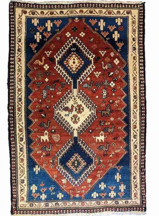 180 x 105 cm yalameh Nomadic Shiraz Tribal Blue Rug - Rugoutlet