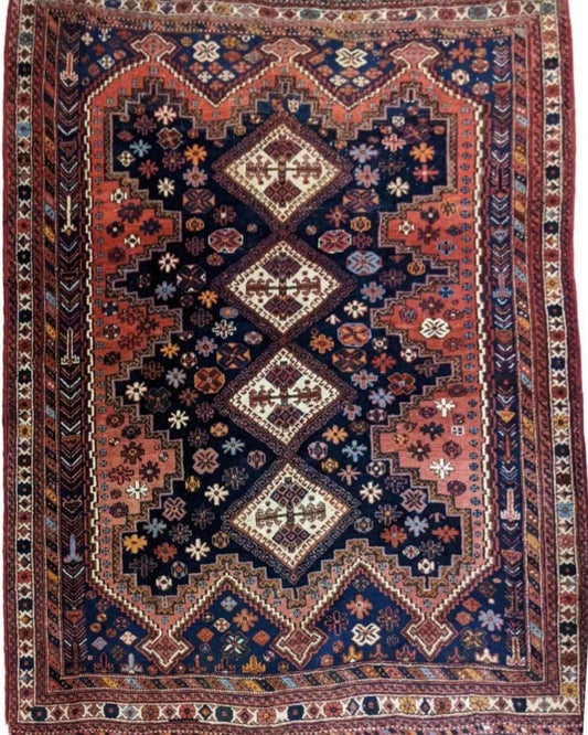 180 x 145 cm Old Qashqai Traditional Orange Rug - Rugoutlet