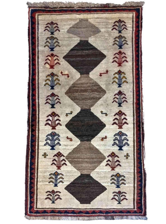 182 x 92 cm Qashqai Persian Tribal White Rug - Rugoutlet