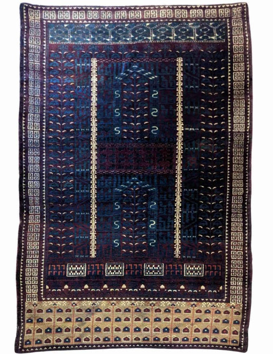 187 x 120 cm Turkaman Tribal Blue Rug - Rugoutlet
